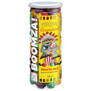 Popcorn Boomza karamelizovaný s ovocnou příchutí "Fruity Mix" 170g tuba